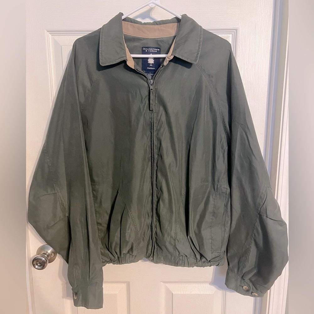 Roundtree & Yorke Outdoors Coat Mens Large Full Pockets zip jacket green